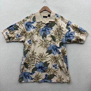 Stylo Golf Mens XL Tan Short Sleeve Polo Shirt Hibiscus Vintage